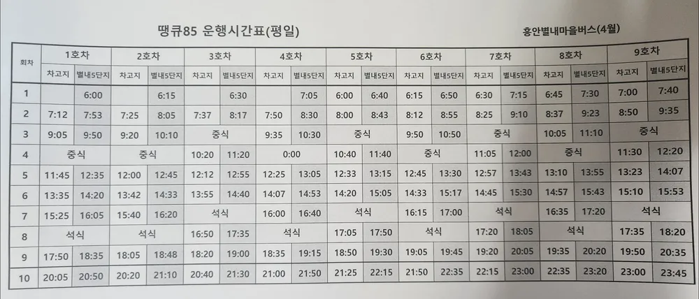 파일:남양주 버스 땡큐85 평일 시간표.jpg
